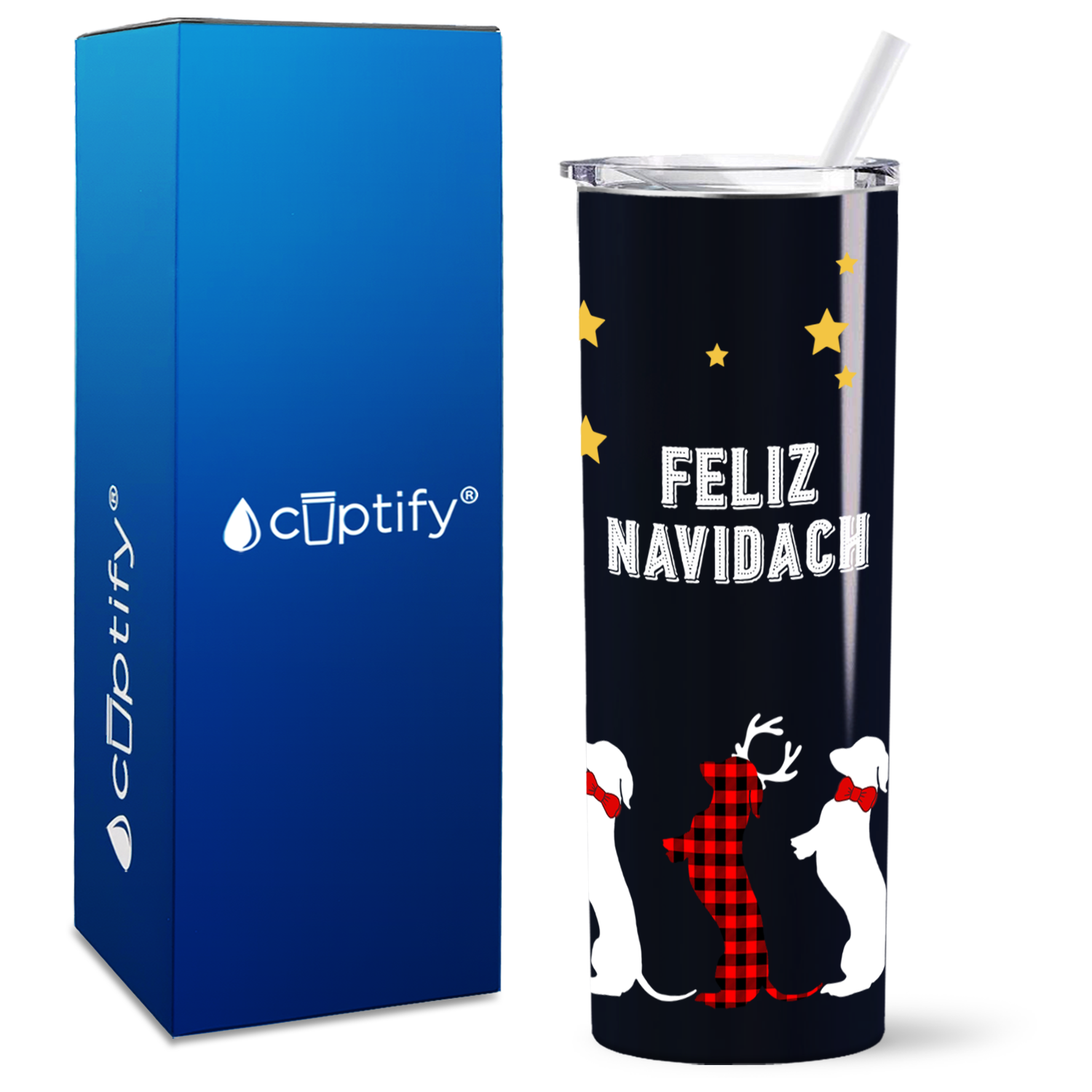 Feliz Navidach on Black 20oz Skinny Tumbler
