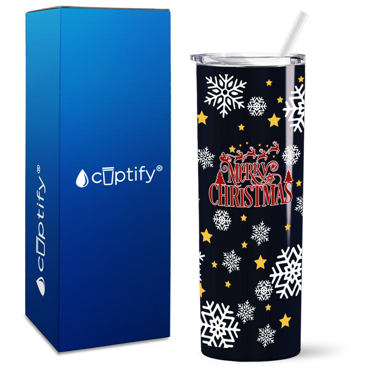 Merry Christmas on Black 20oz Skinny Tumbler
