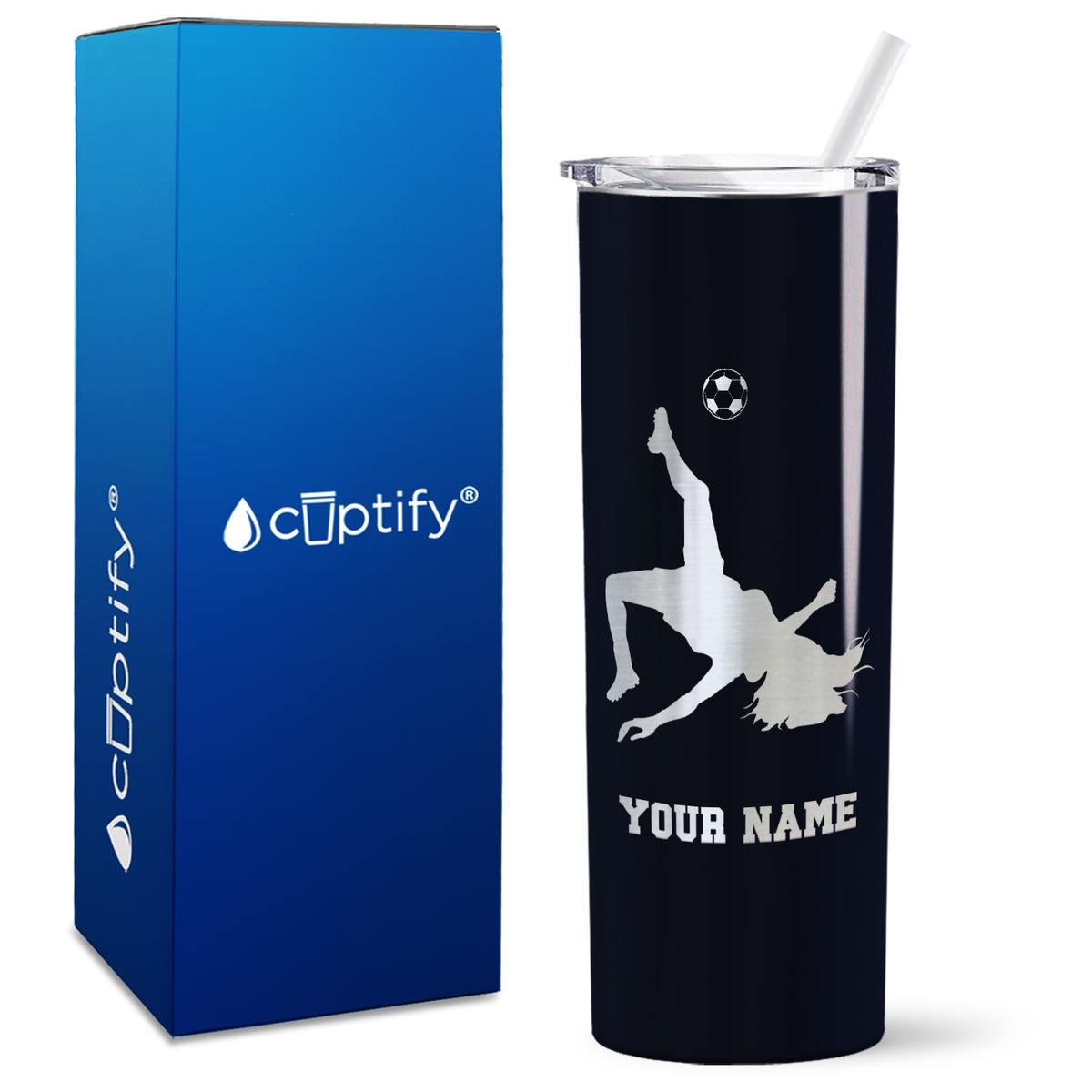 Personalized Soccer Player Female on 20oz Skinny Tumbler