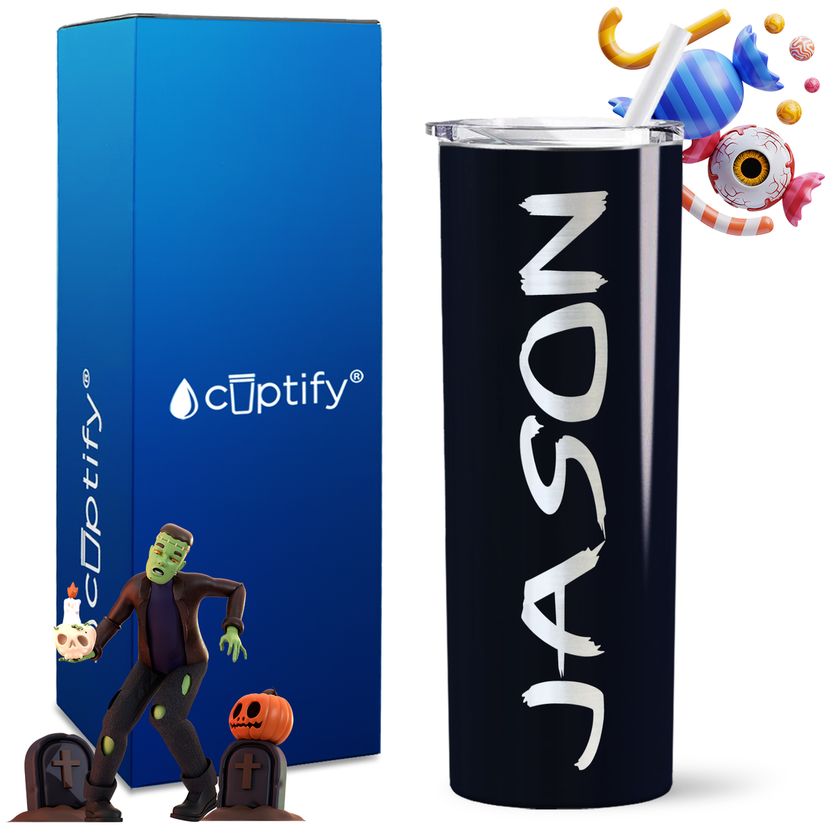 Personalized Scary Style on 20oz 20oz Skinny - Halloween Tumbler