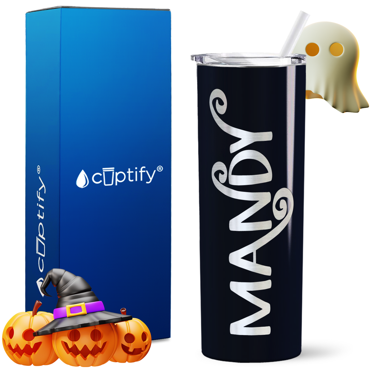 Personalized Curly Spooky Style on 20oz 20oz Skinny - Halloween Tumbler