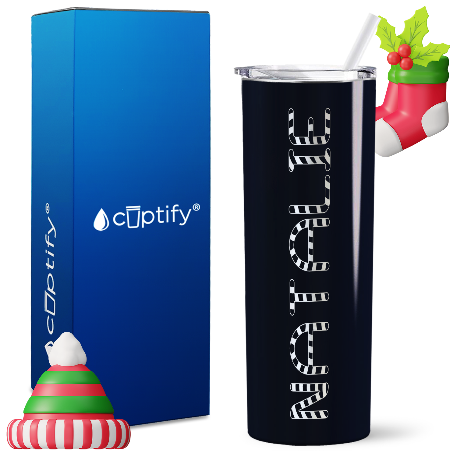 Personalized Candy Cane Style on 20oz Skinny Christmas Tumbler