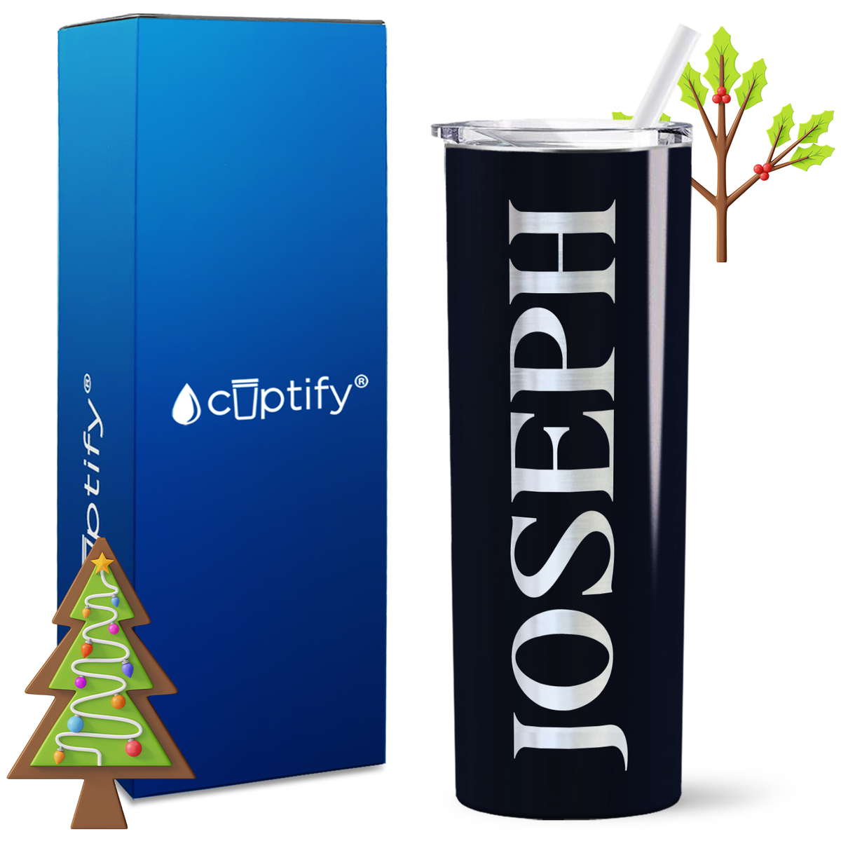 Personalized Merry Style on 20oz Skinny Christmas Tumbler