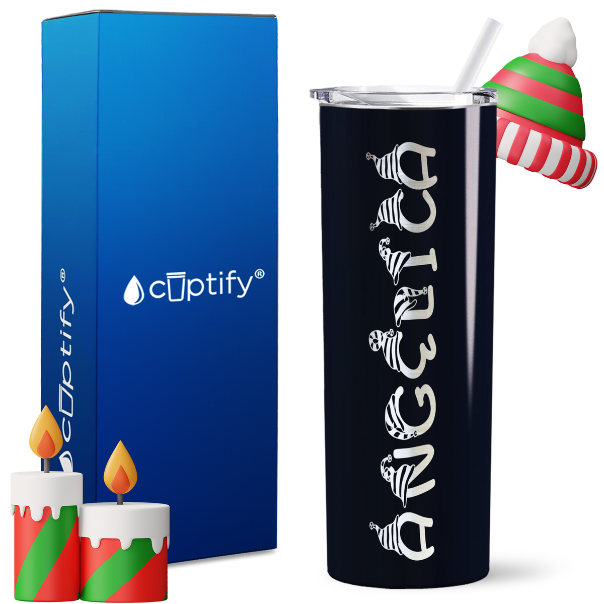 Personalized Elfen Style on 20oz Skinny Christmas Tumbler