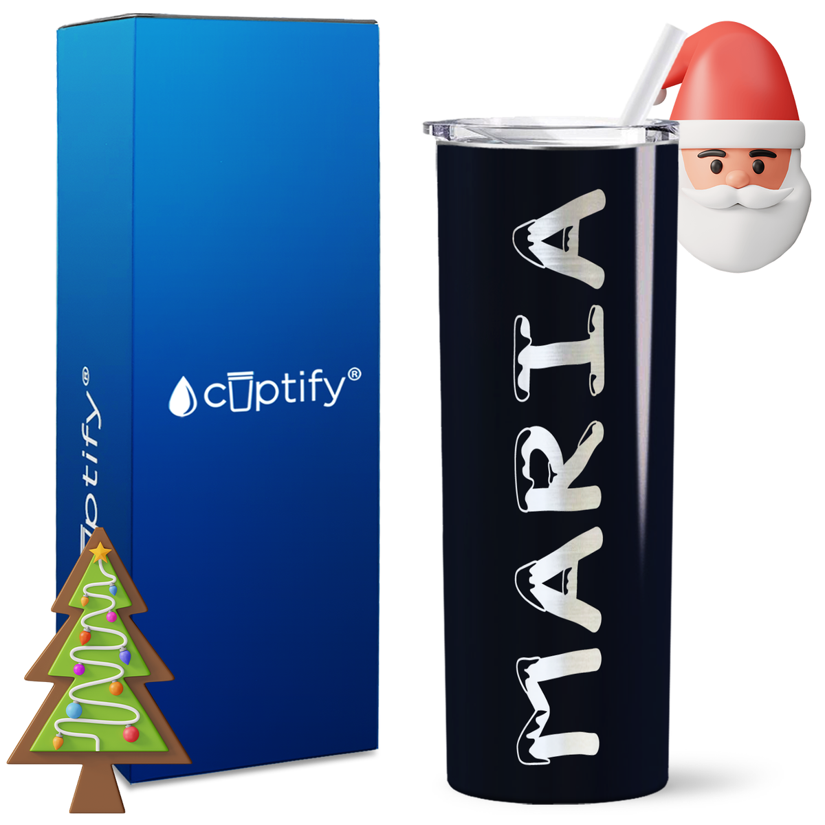 Personalized Snowy Style on 20oz Skinny Christmas Tumbler