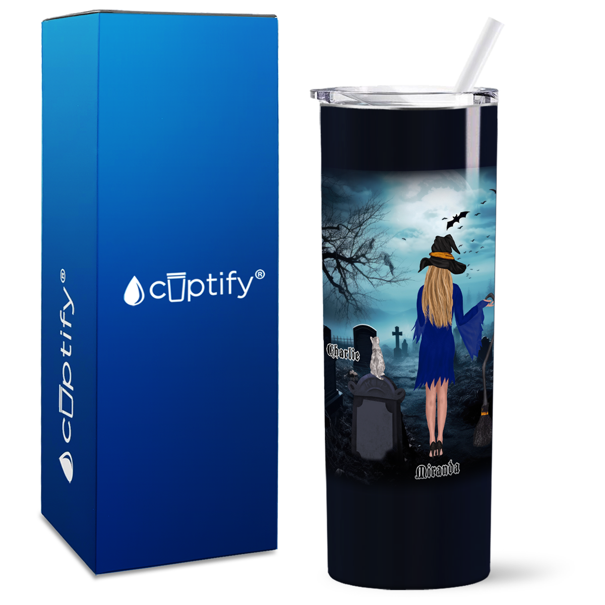 Personalized Yes I am a Crazy Cat Witch on Black 20oz Halloween Skinny Tumbler