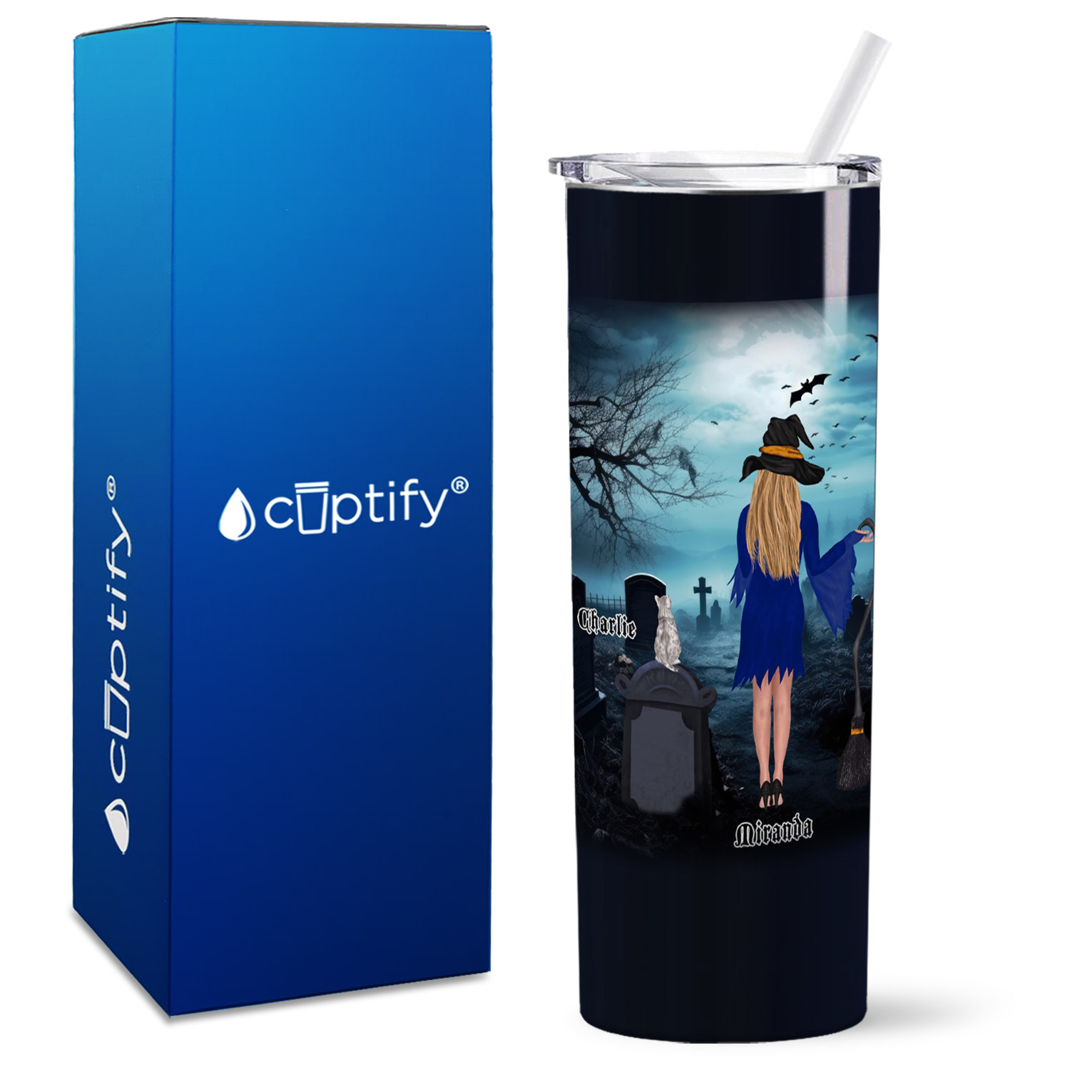 Personalized Yes I am a Crazy Cat Witch on Black 20oz Halloween Skinny Tumbler