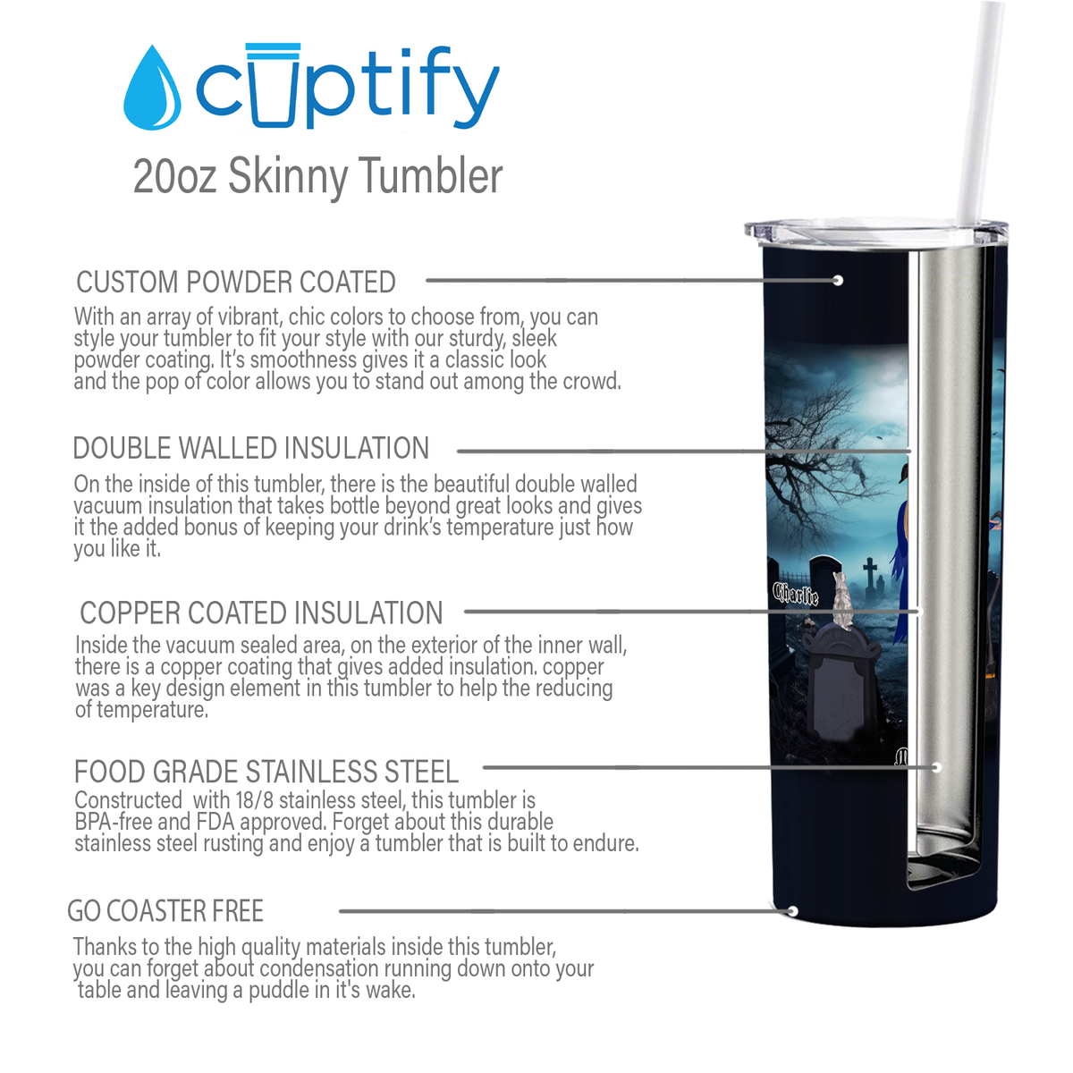 Personalized Yes I am a Crazy Cat Witch on Black 20oz Halloween Skinny Tumbler