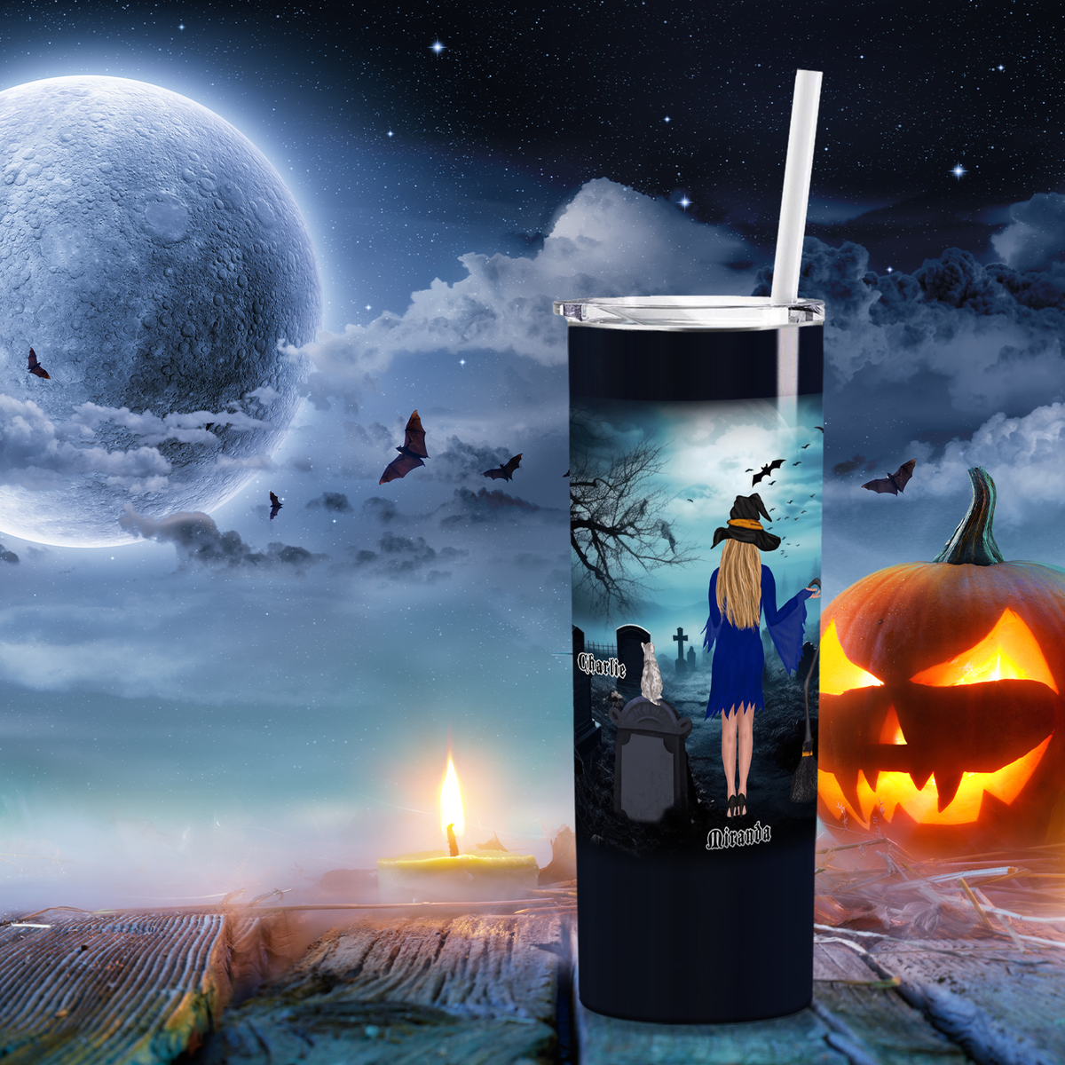 Personalized Yes I am a Crazy Cat Witch on Black 20oz Halloween Skinny Tumbler