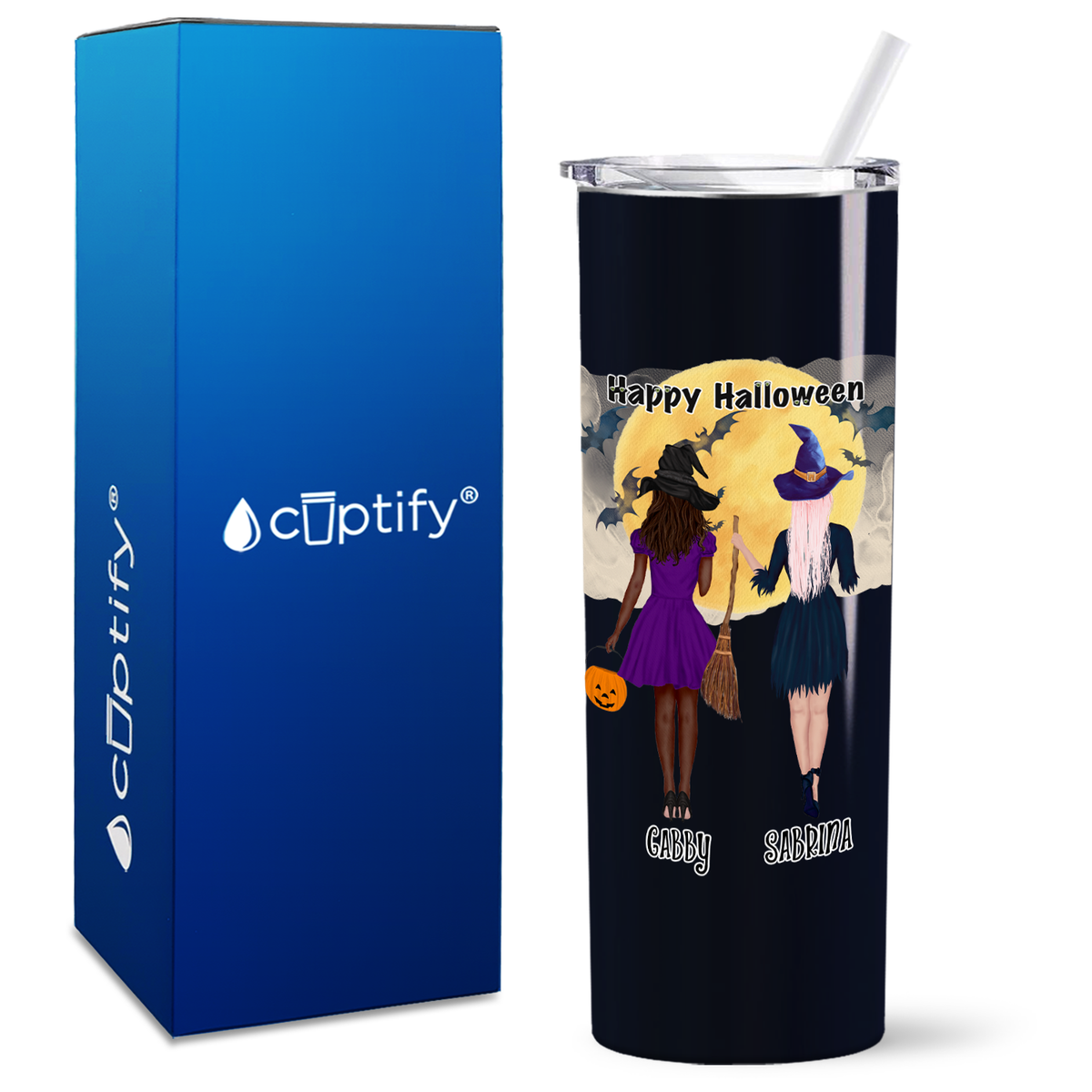 Personalized We Are the Grand Daughters of the Witches on Black 20oz Halloween Skinny Tumbler