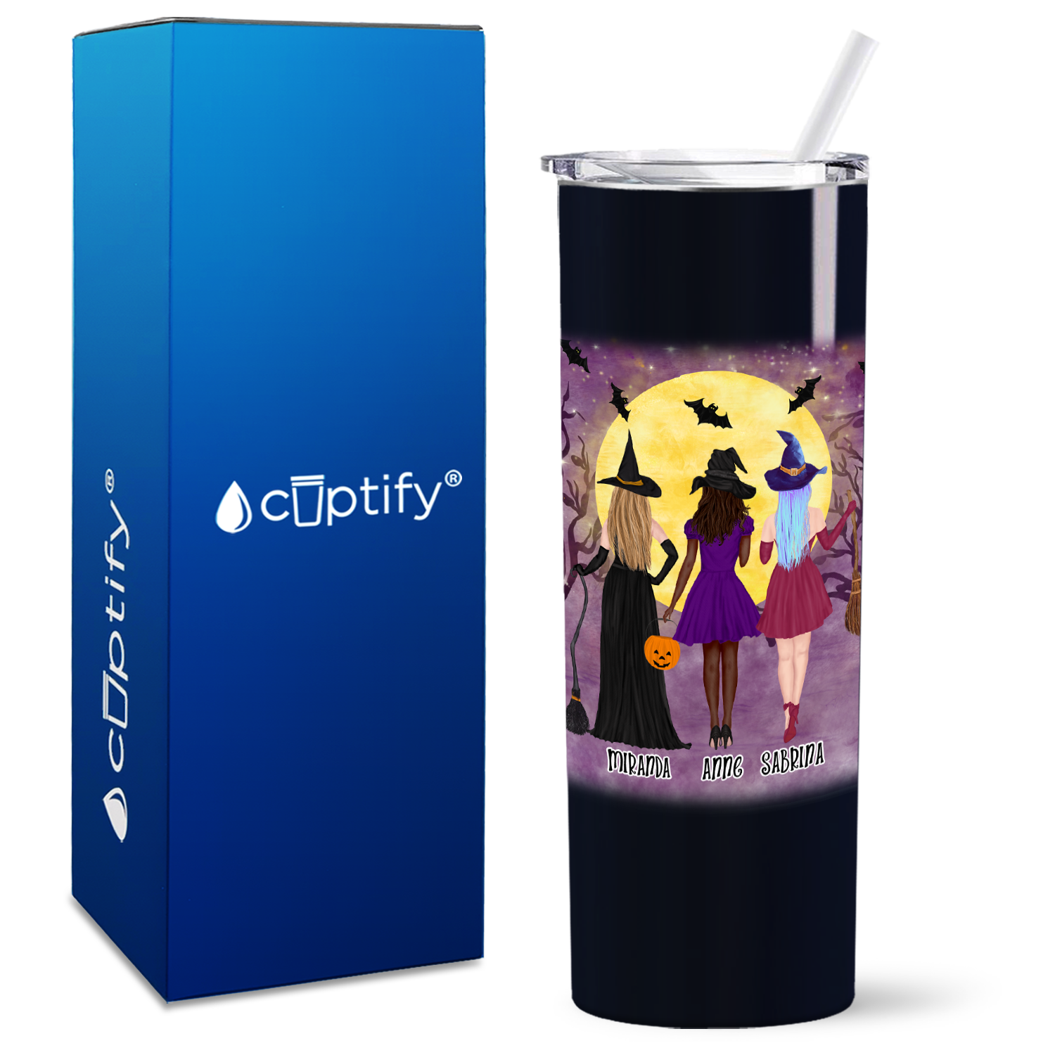 Personalized Best Witches on Black 20oz Halloween Skinny Tumbler