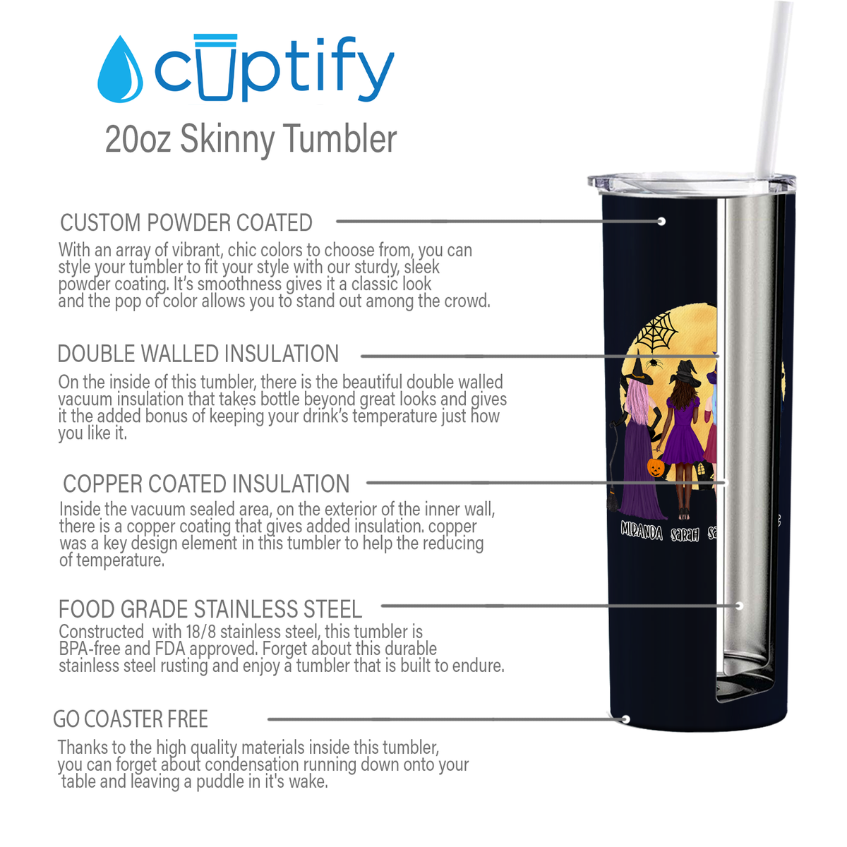 Personalized The Boo Crew on Black 20oz Halloween Skinny Tumbler