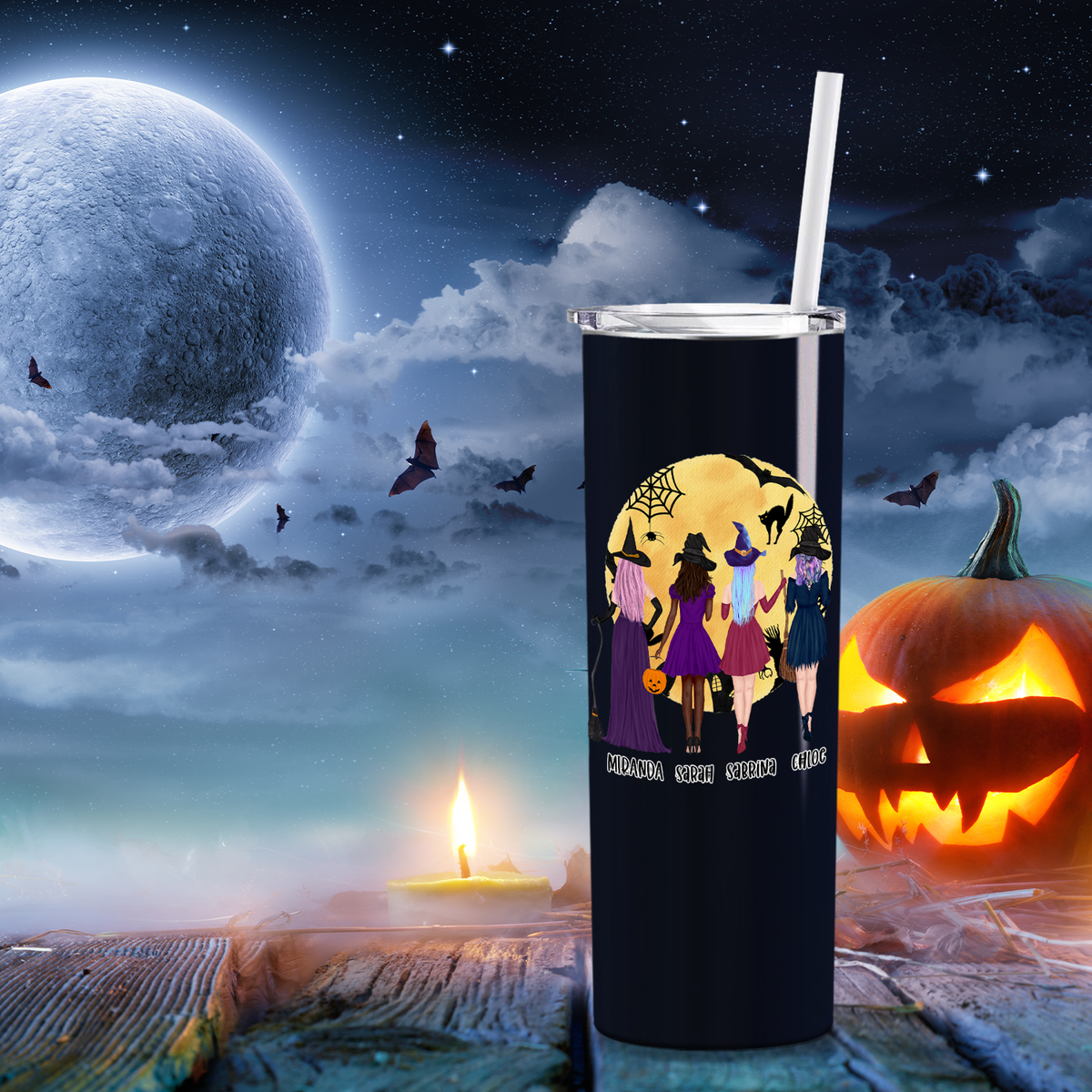 Personalized The Boo Crew on Black 20oz Halloween Skinny Tumbler