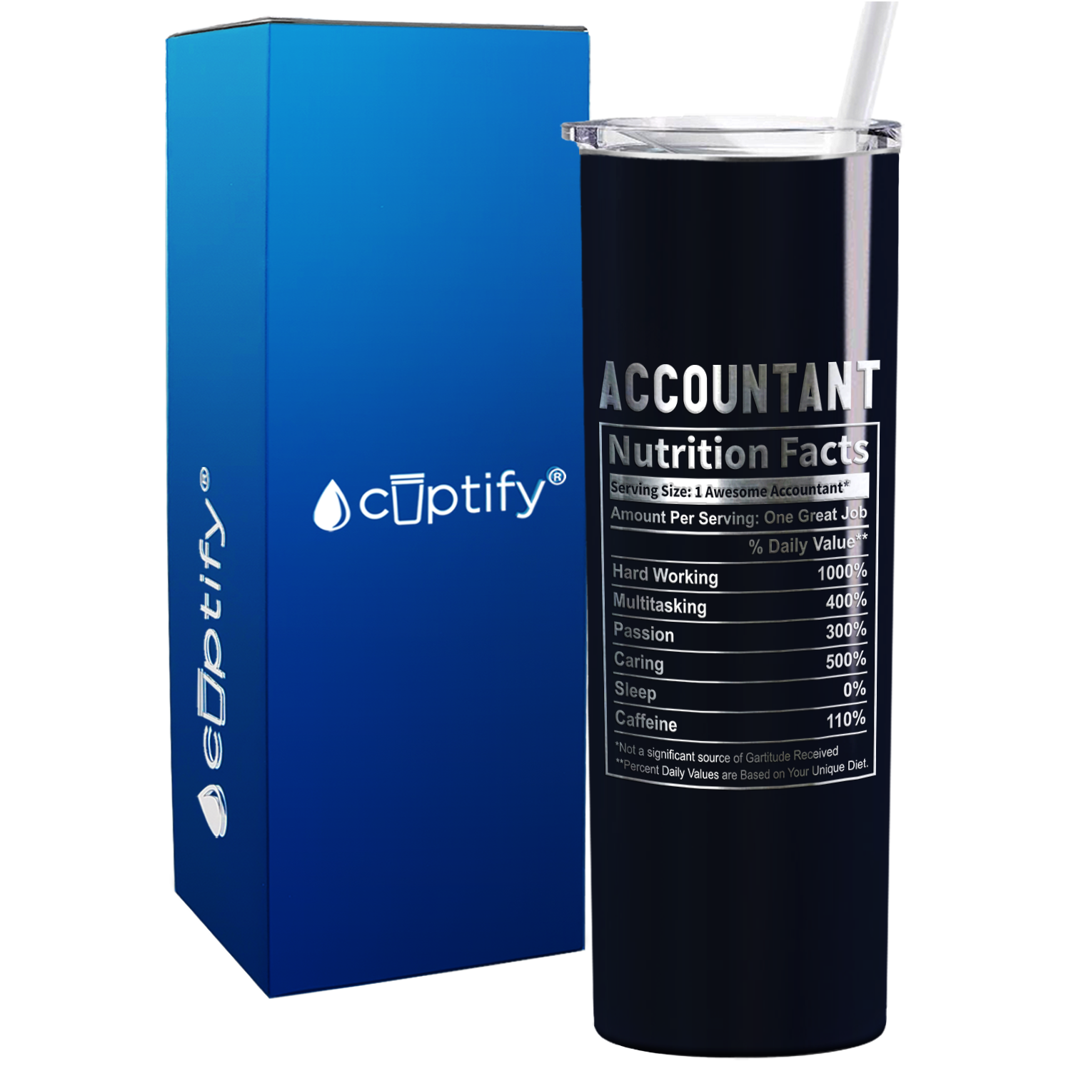 Accountant Nutrition Facts on 20oz Skinny Stainless Steel Tumbler