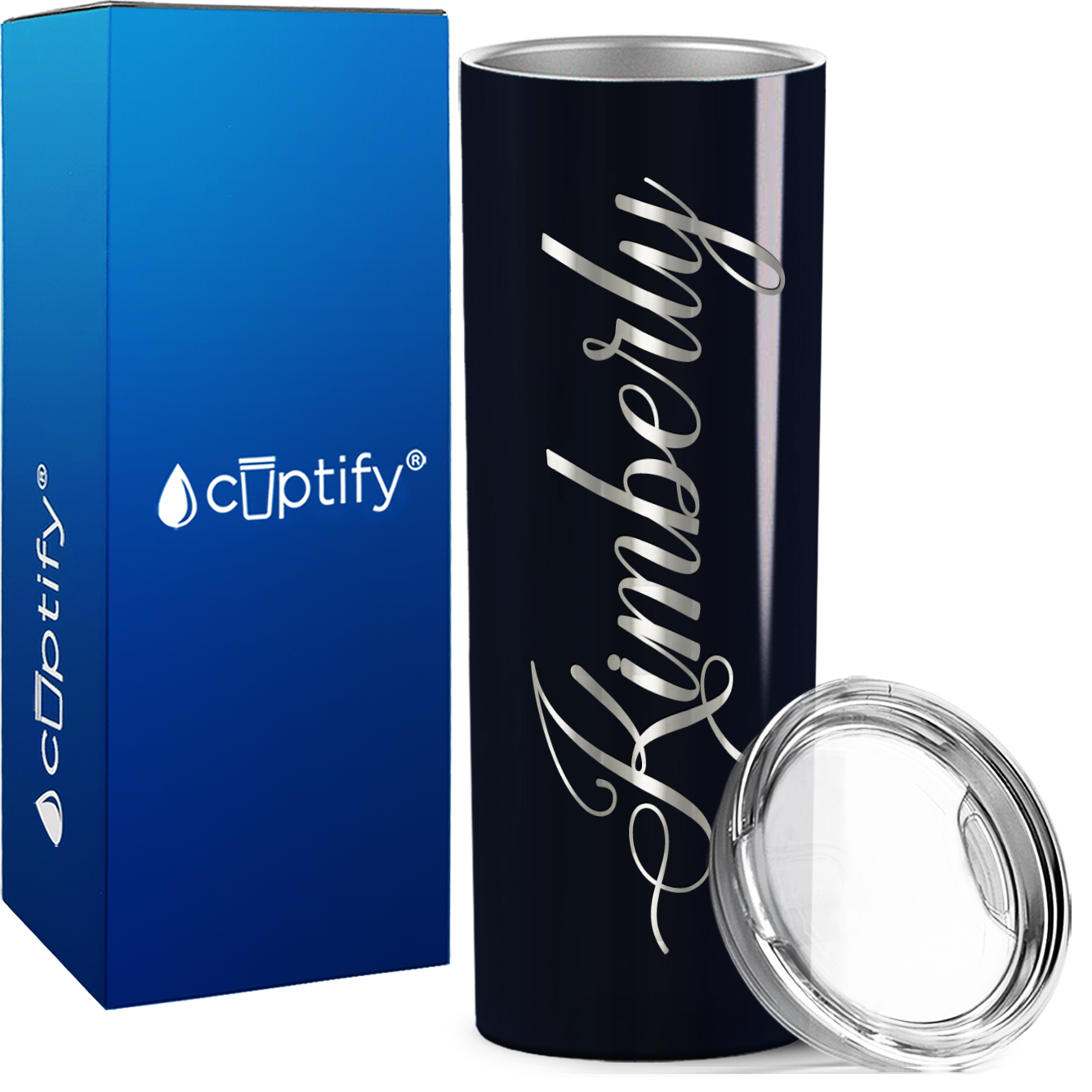 Personalized Black Gloss Skinny Engraved Tumbler