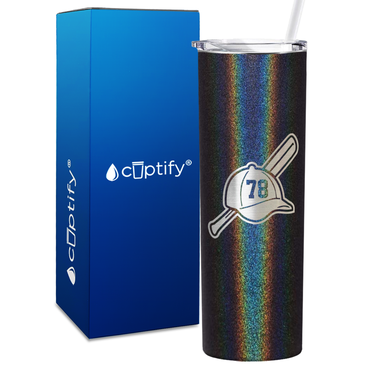 Baseball Bat and Hat with Personalized Number 20oz Skinny Tumbler