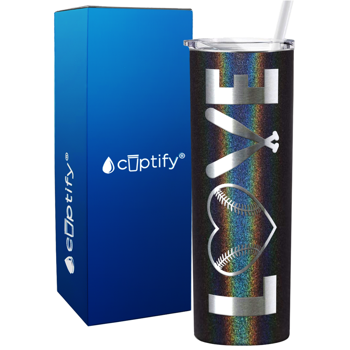 Love Baseball on 20oz Skinny Stainless Steel Tumbler
