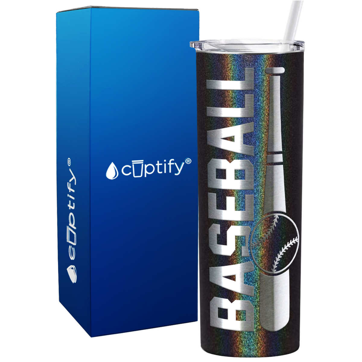 Baseball Bat and Ball on 20oz Skinny Stainless Steel Tumbler