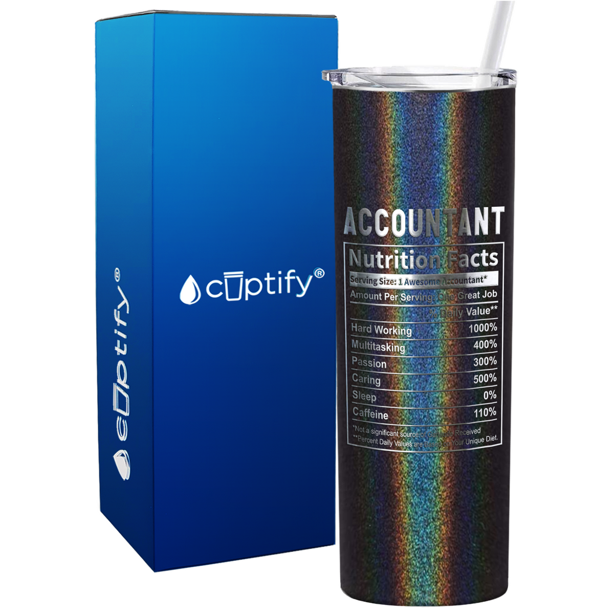 Accountant Nutrition Facts on 20oz Skinny Stainless Steel Tumbler