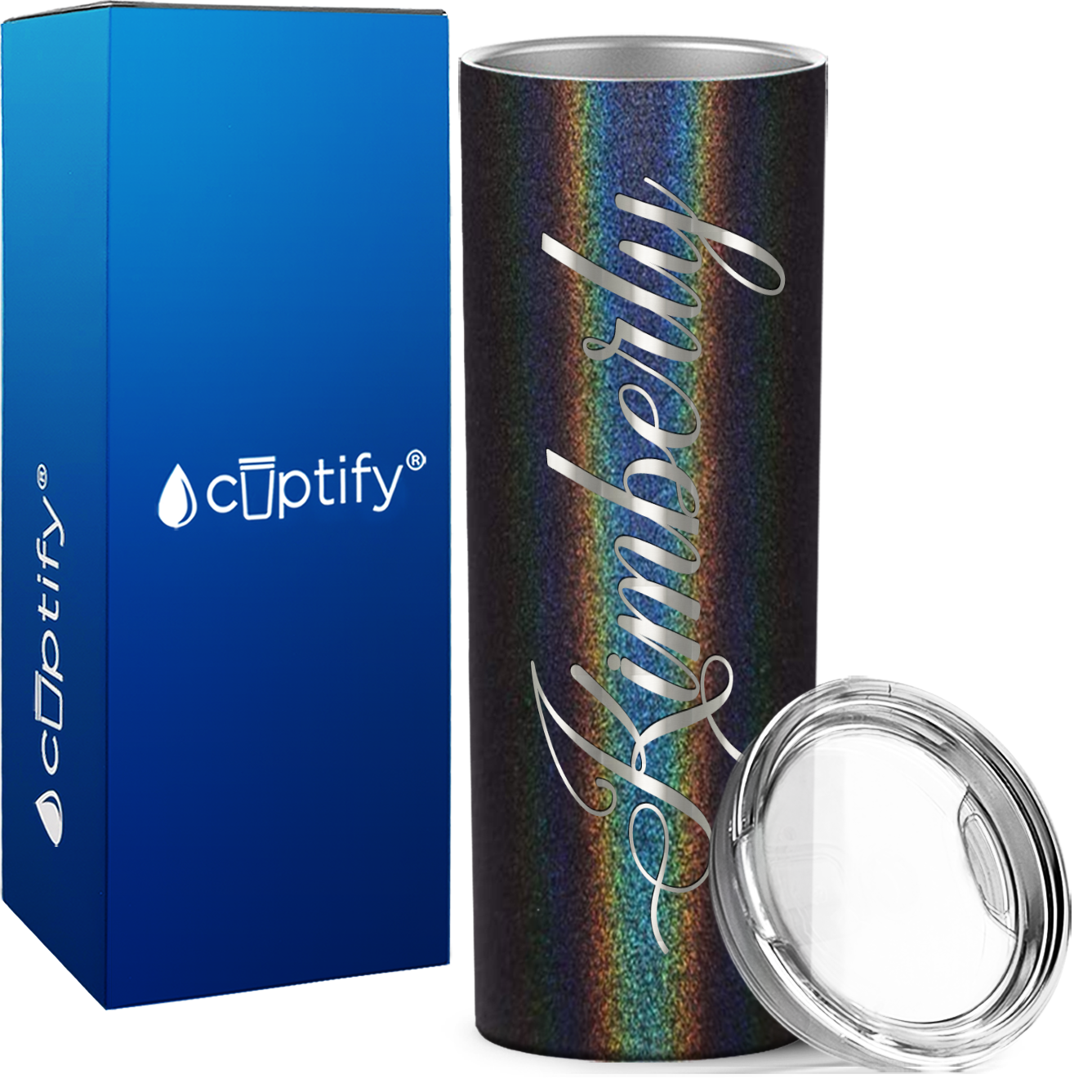 Personalized Black Glitter Skinny Engraved Tumbler