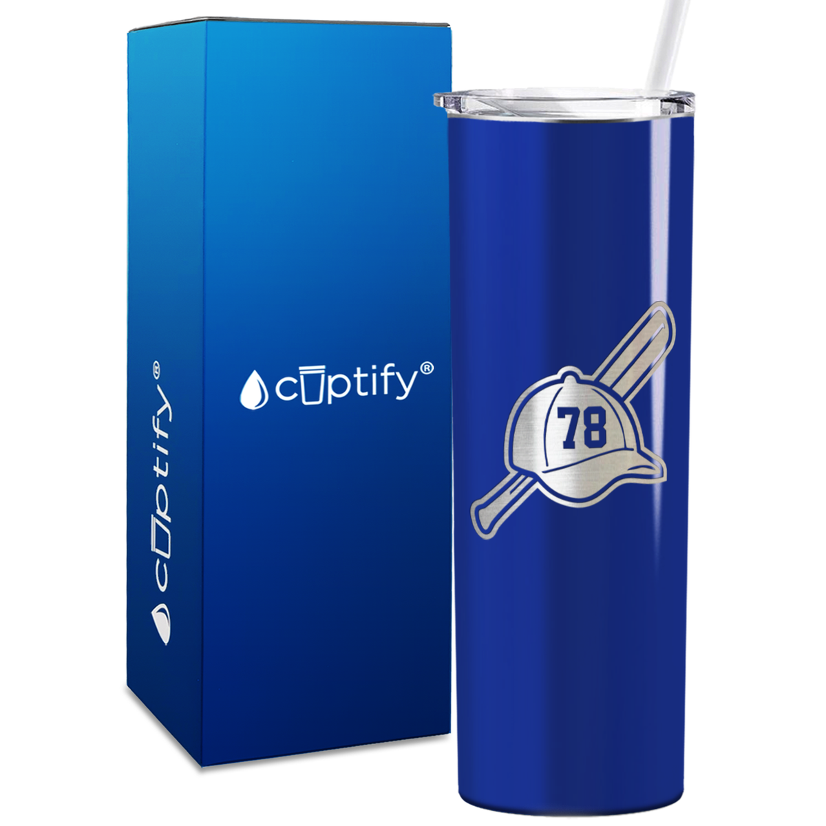 Baseball Bat and Hat with Personalized Number 20oz Skinny Tumbler