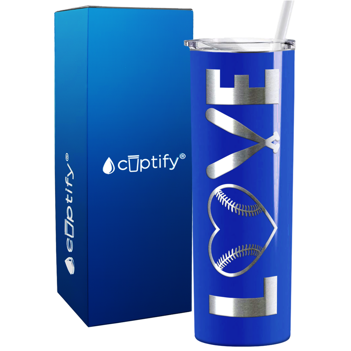 Love Baseball on 20oz Skinny Stainless Steel Tumbler