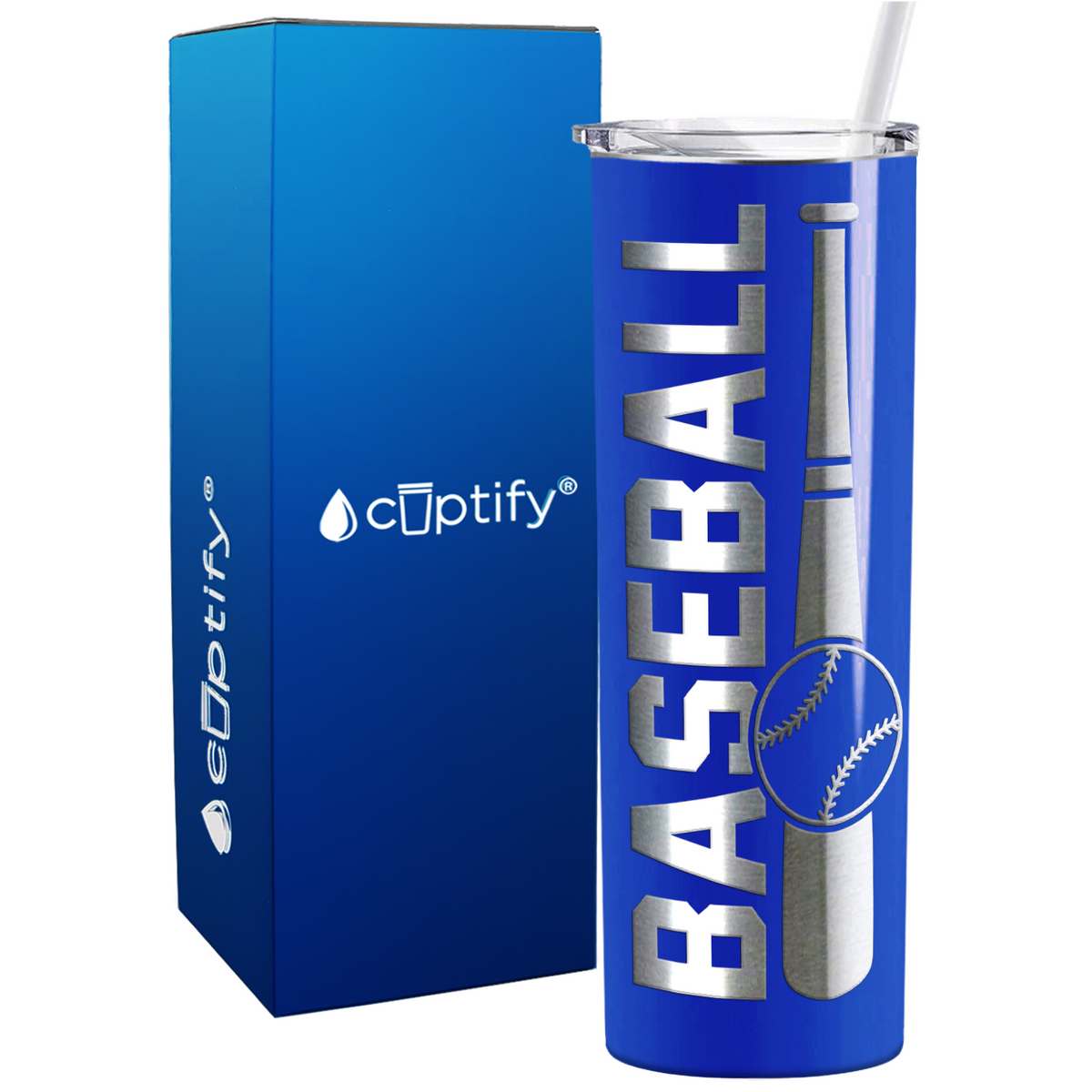 Baseball Bat and Ball on 20oz Skinny Stainless Steel Tumbler