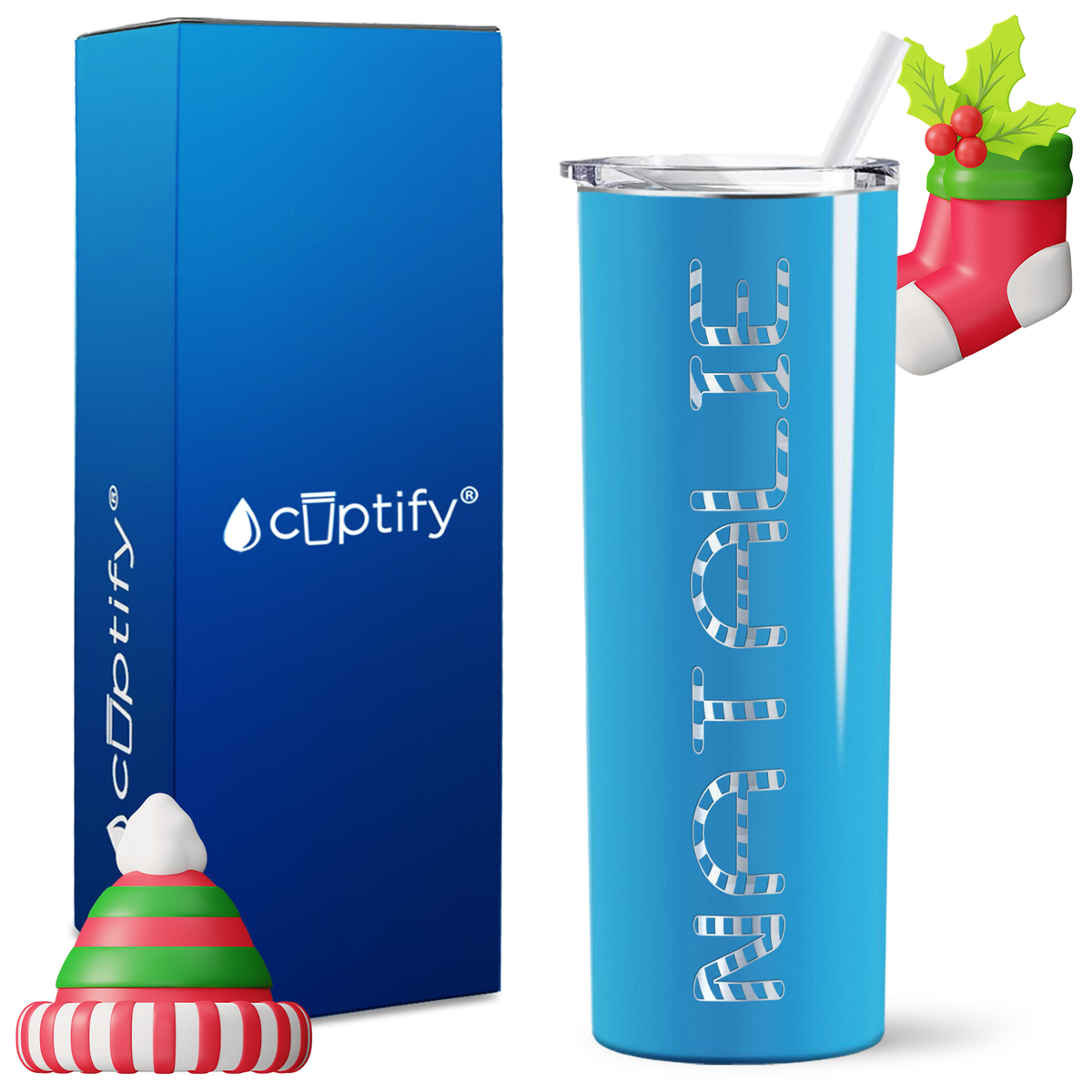 Personalized Candy Cane Style on 20oz Skinny Christmas Tumbler