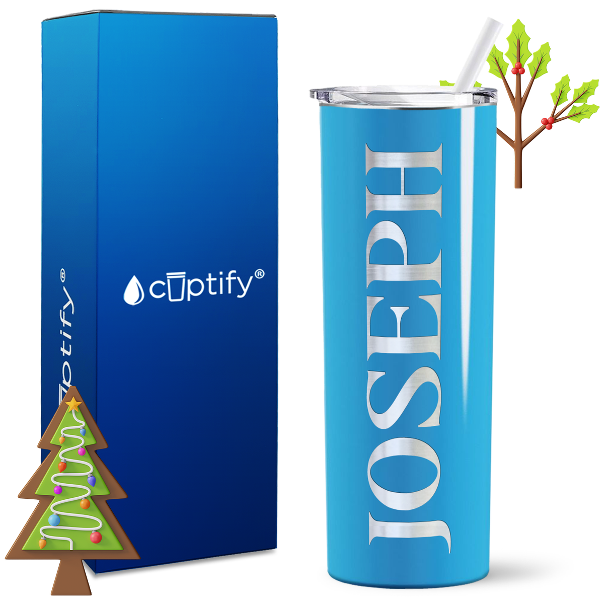 Personalized Merry Style on 20oz Skinny Christmas Tumbler