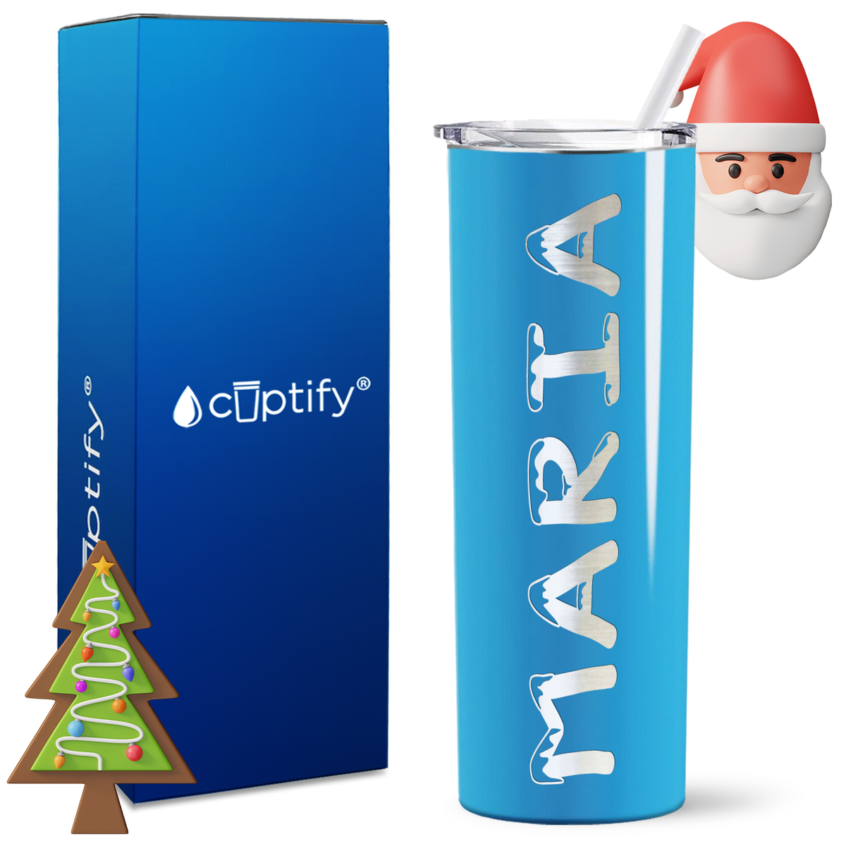 Personalized Snowy Style on 20oz Skinny Christmas Tumbler
