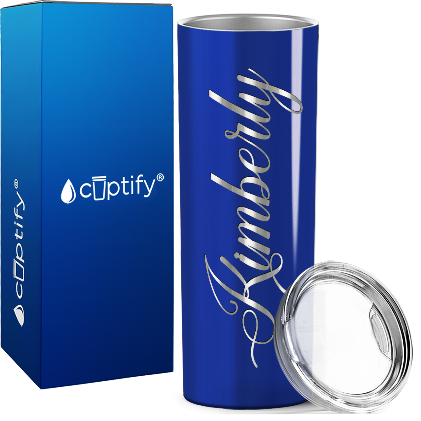 Personalized Blue Gloss Skinny Engraved Tumbler
