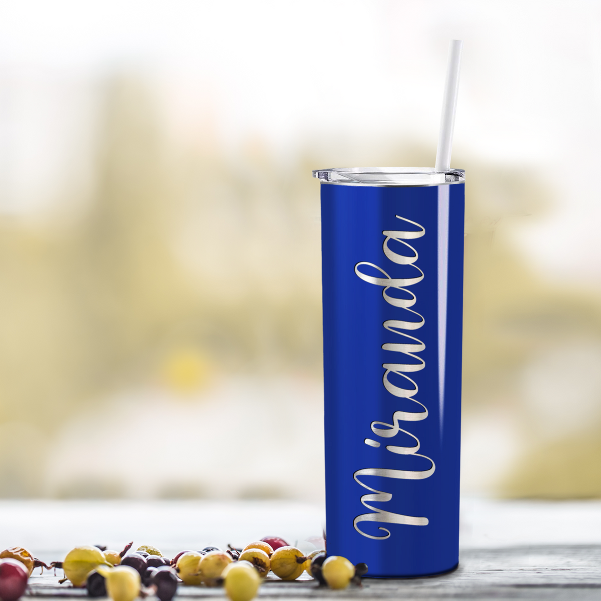 Personalized Blue Gloss Skinny Engraved Tumbler