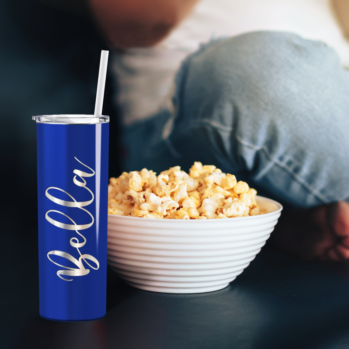 Personalized Blue Gloss Skinny Engraved Tumbler