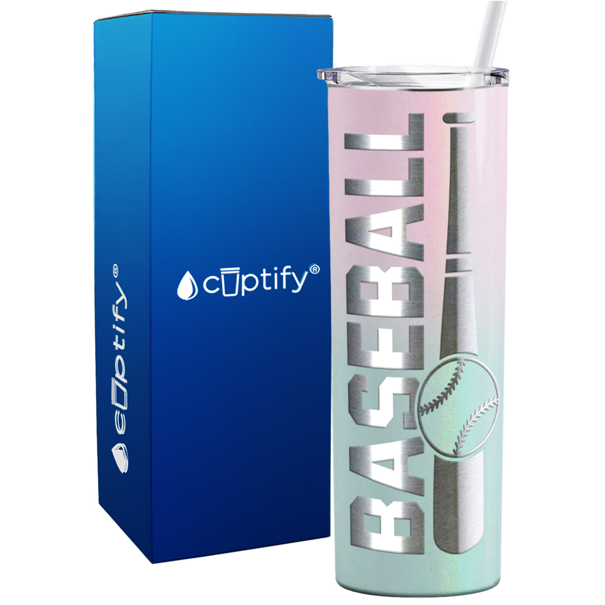 Baseball Bat and Ball on 20oz Skinny Stainless Steel Tumbler