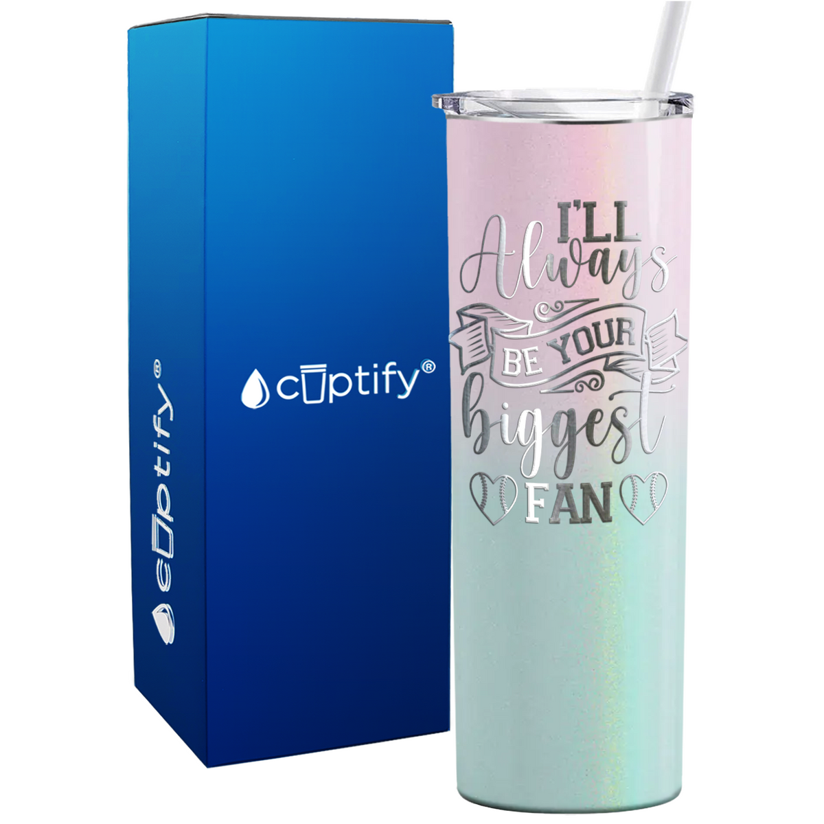 I'll Always Be Your Biggest Fan Baseball on 20oz Skinny Stainless Steel Tumbler