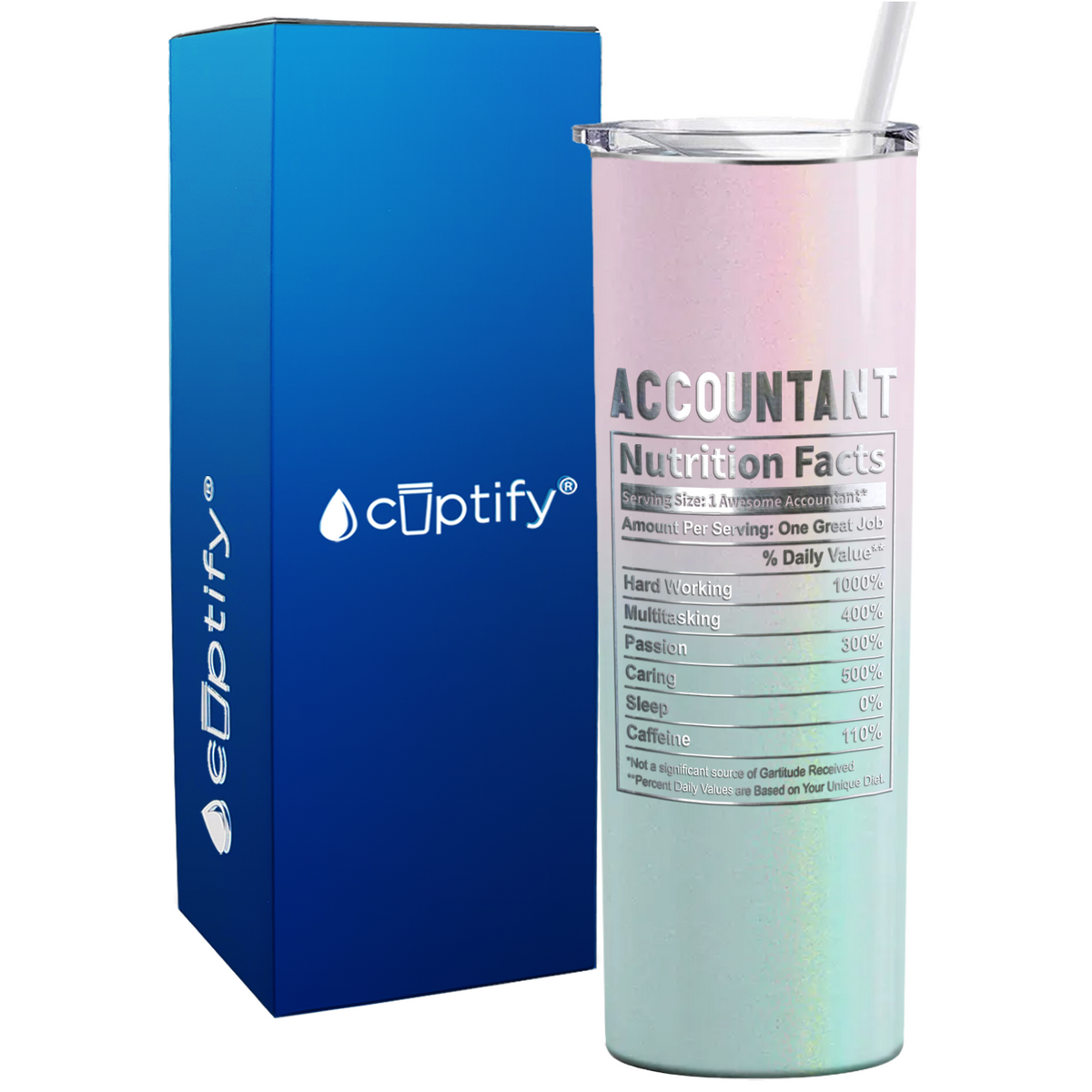 Accountant Nutrition Facts on 20oz Skinny Stainless Steel Tumbler