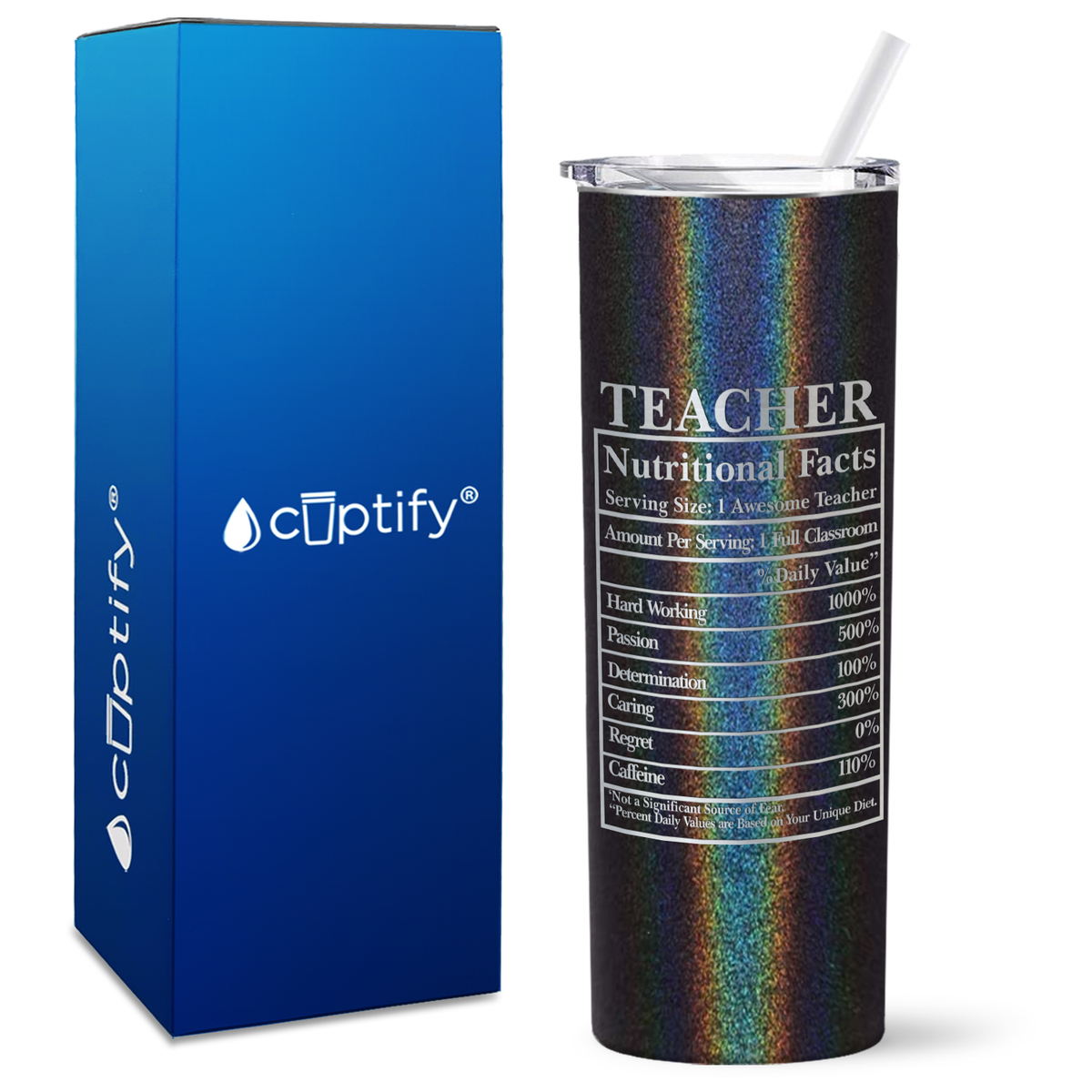 Teacher Nutritional Facts on 20oz Skinny Tumbler