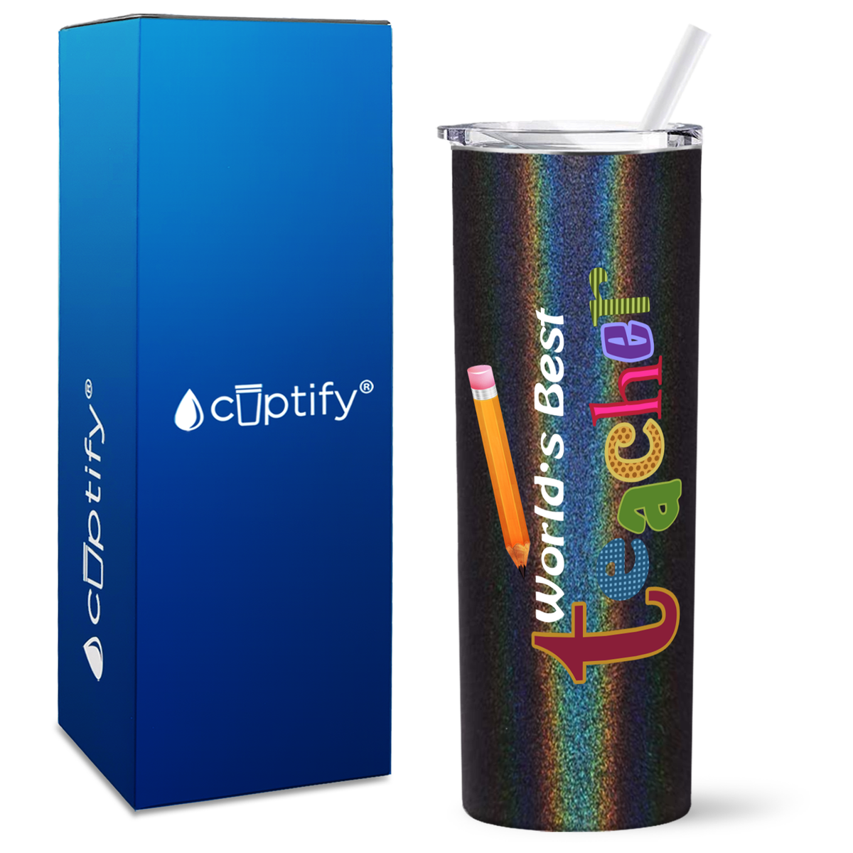 World's Best Teacher with Pencil on 20oz Skinny Tumbler