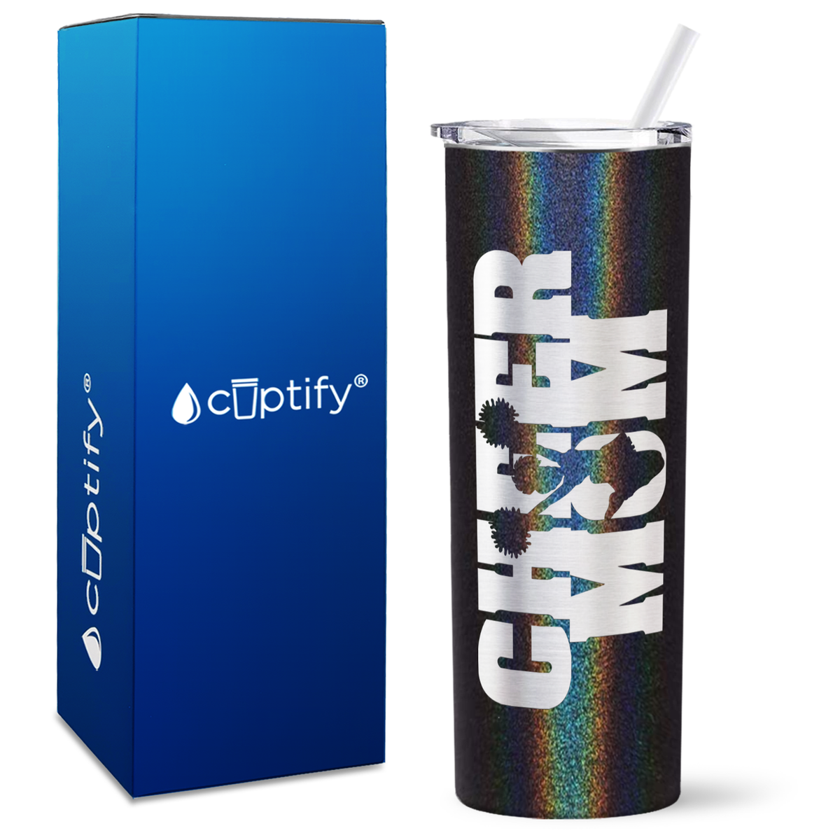 Cheer Mom with Cheerleader Silhouette on 20oz Skinny Tumbler