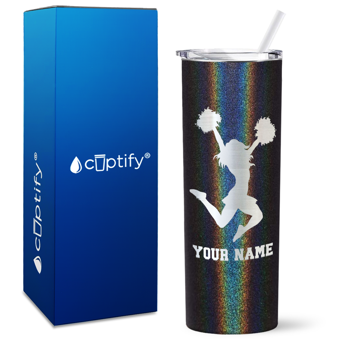 Personalized Cheerleader Silhouette on 20oz Skinny Tumbler