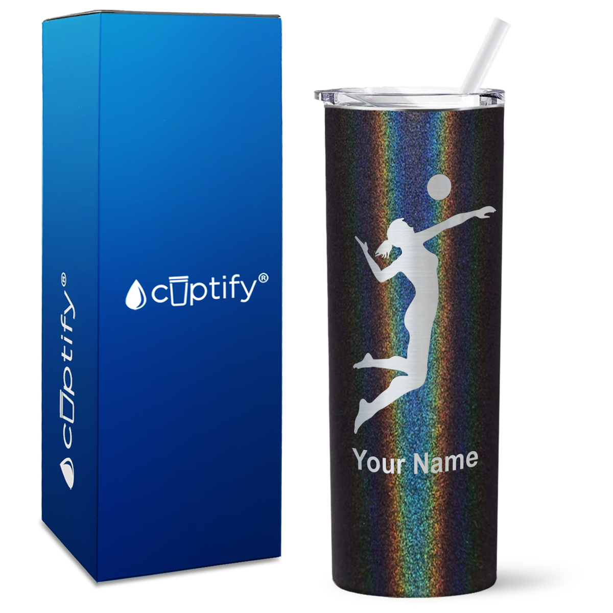 Personalized Volleyball Player Silhouette on 20oz Skinny Tumbler