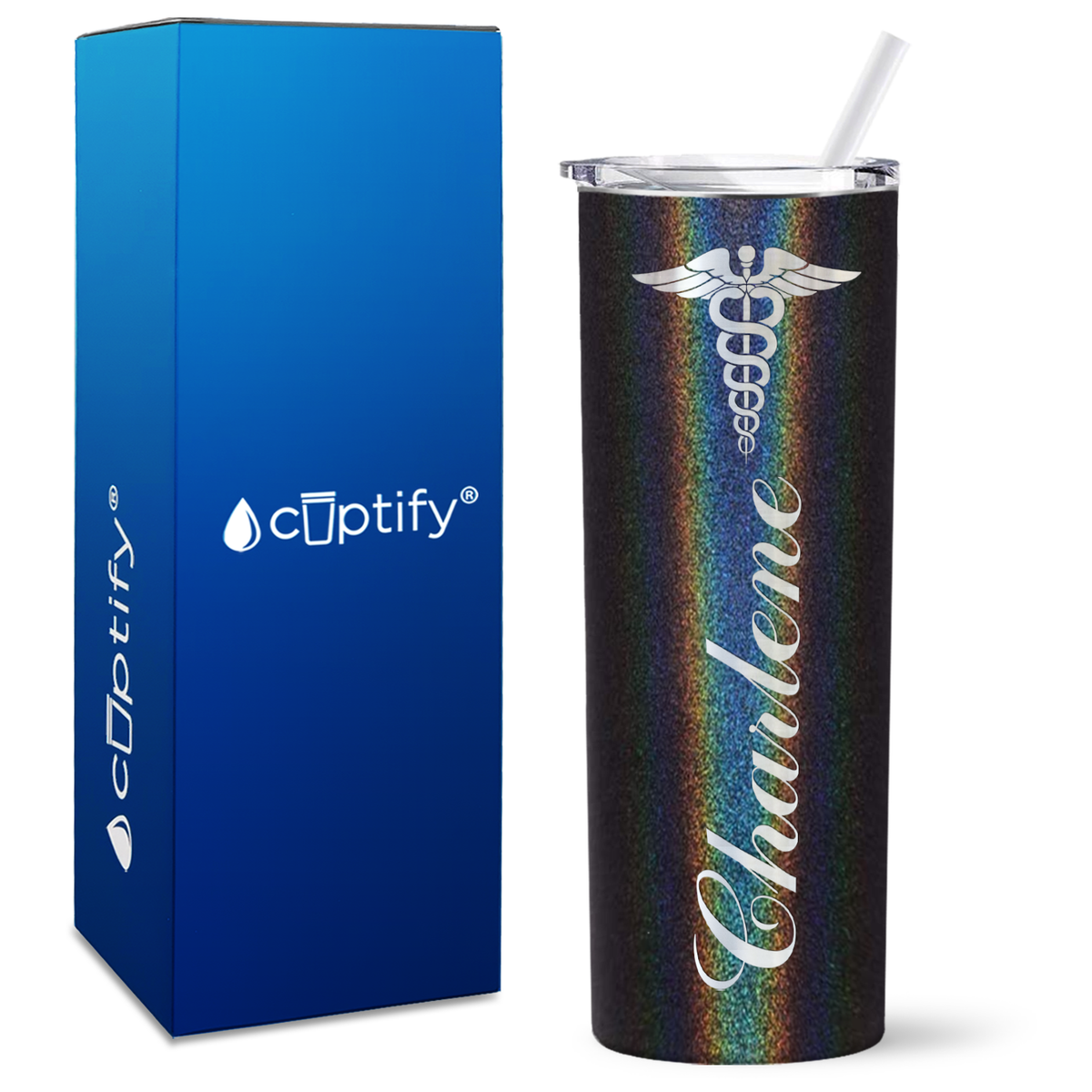 Personalized Caduceus Nurse on Skinny Tumbler
