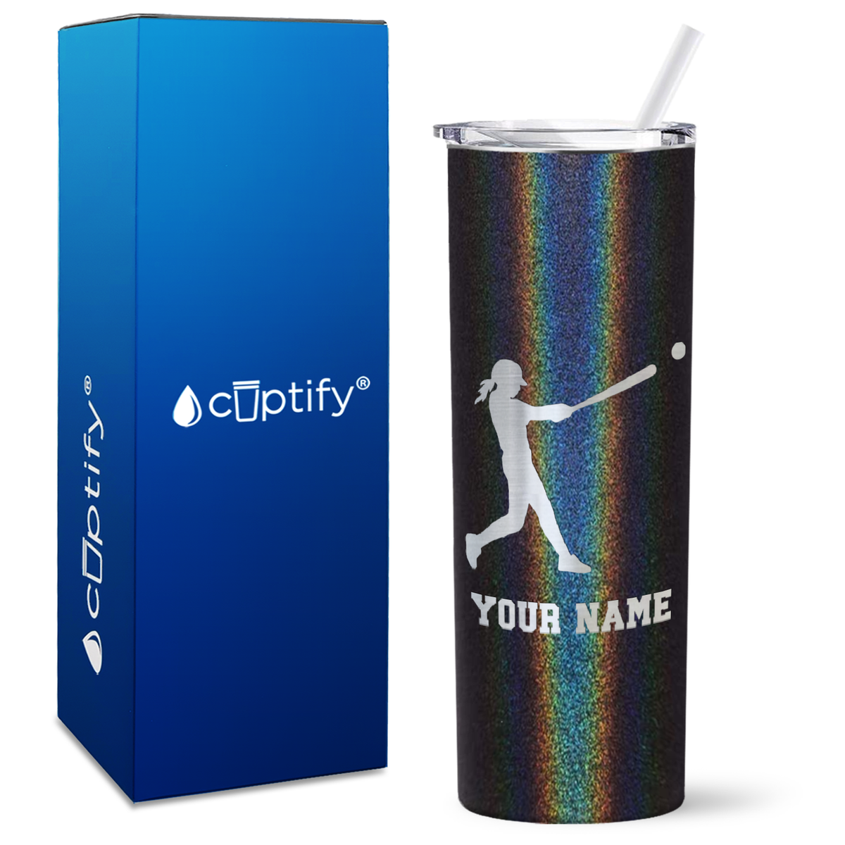 Personalized Softball Girl at Bat on 20oz Skinny Tumbler