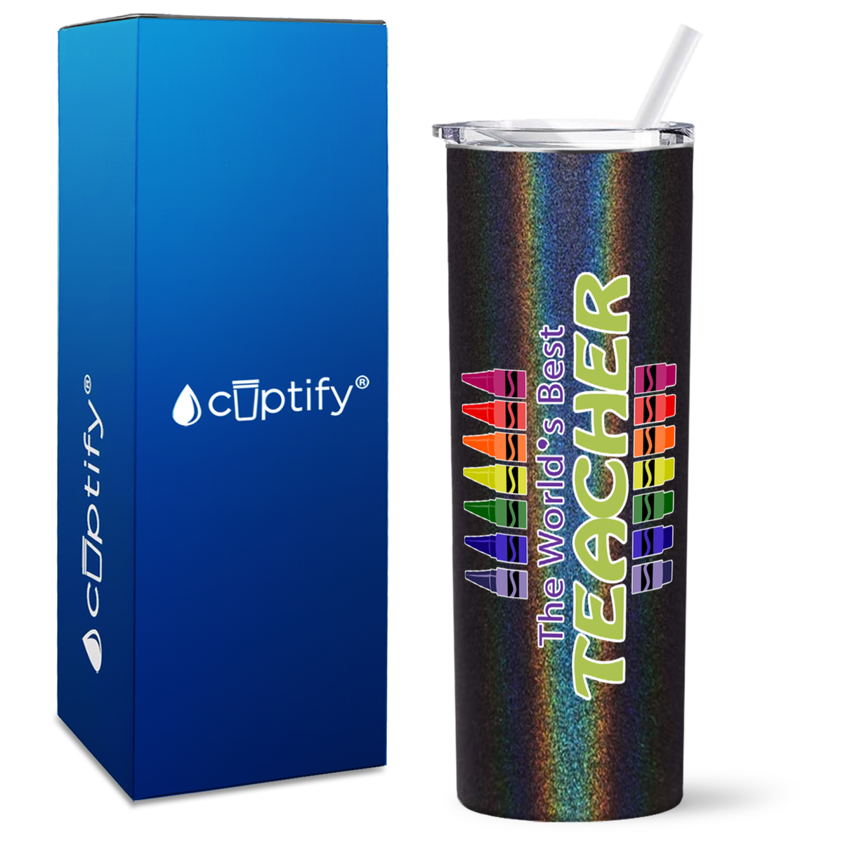 World's Best Teacher Crayons on 20oz Skinny Tumbler