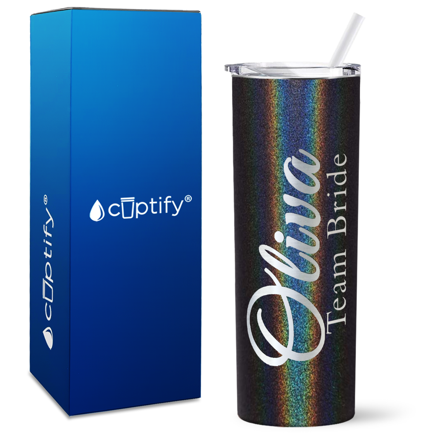 Personalized Cursive Team Bride on 20oz Skinny Tumbler
