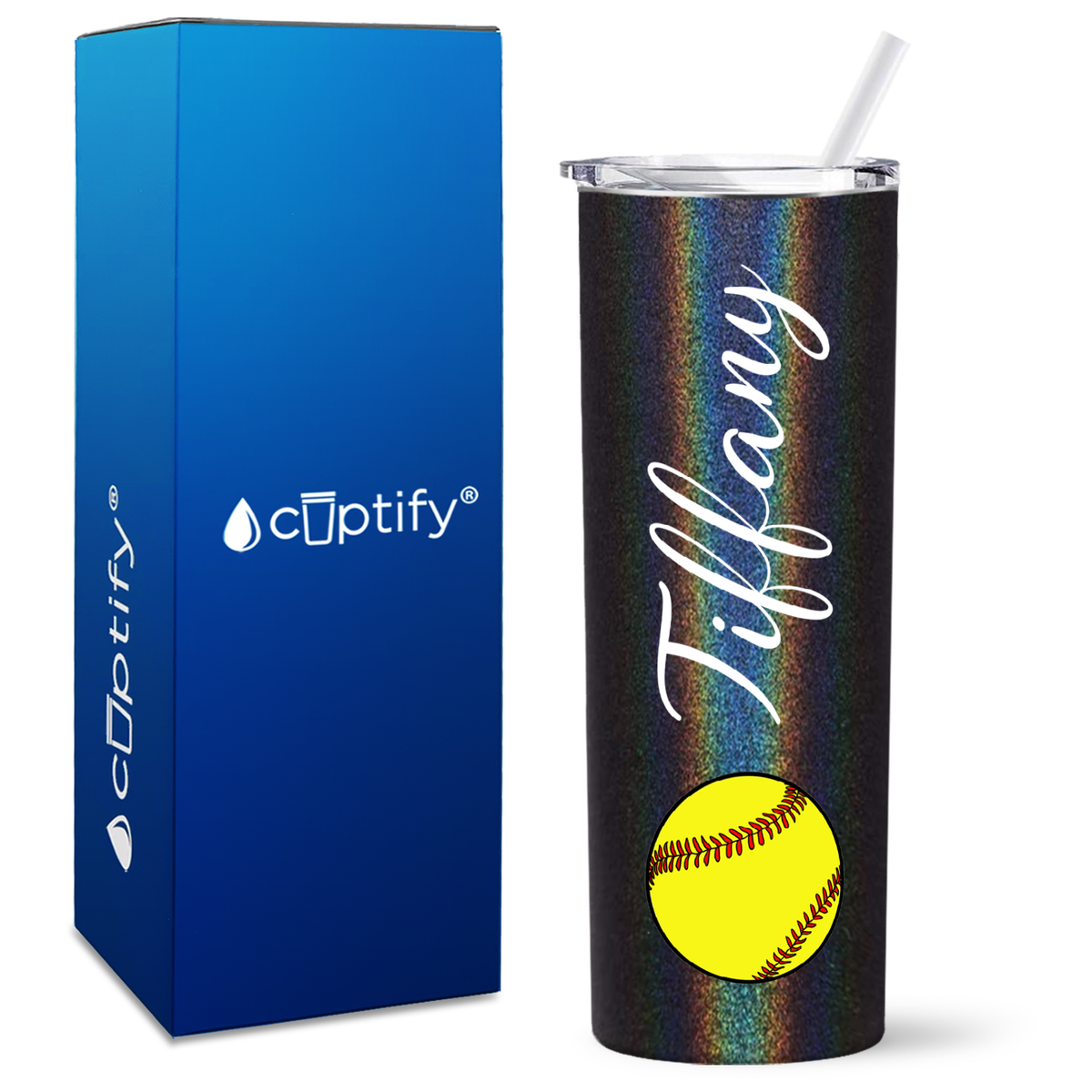 Personalized Softball on 20oz Skinny Tumbler