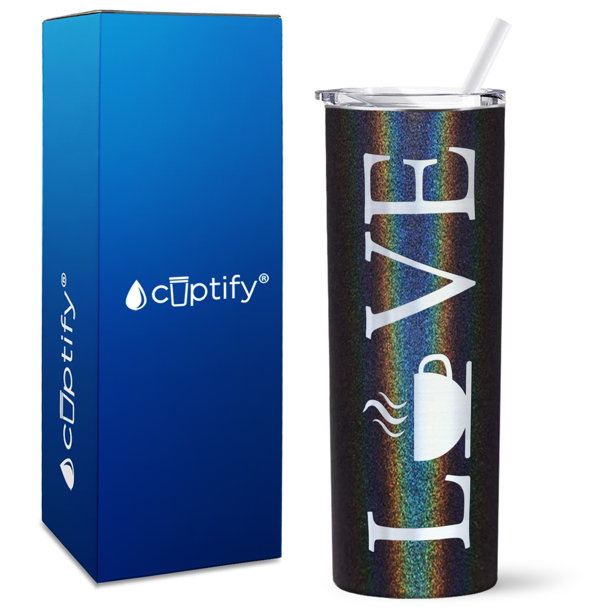 Love with Coffee Design on 20oz Skinny 20oz Tumbler