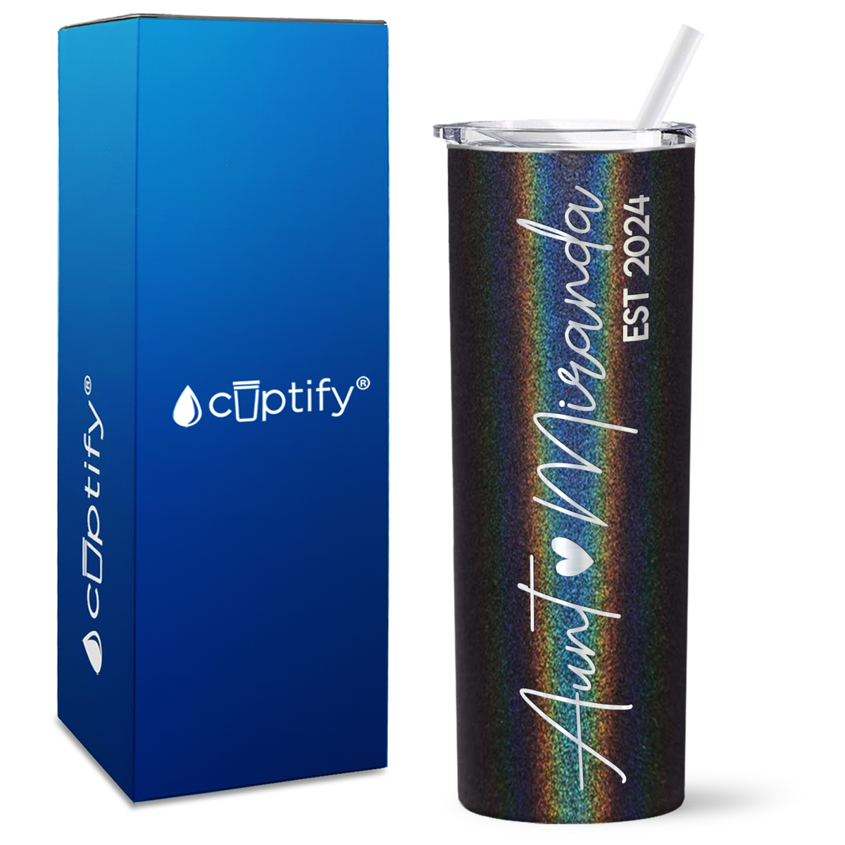 Personalized Aunt Heart Established 20oz Skinny Tumbler