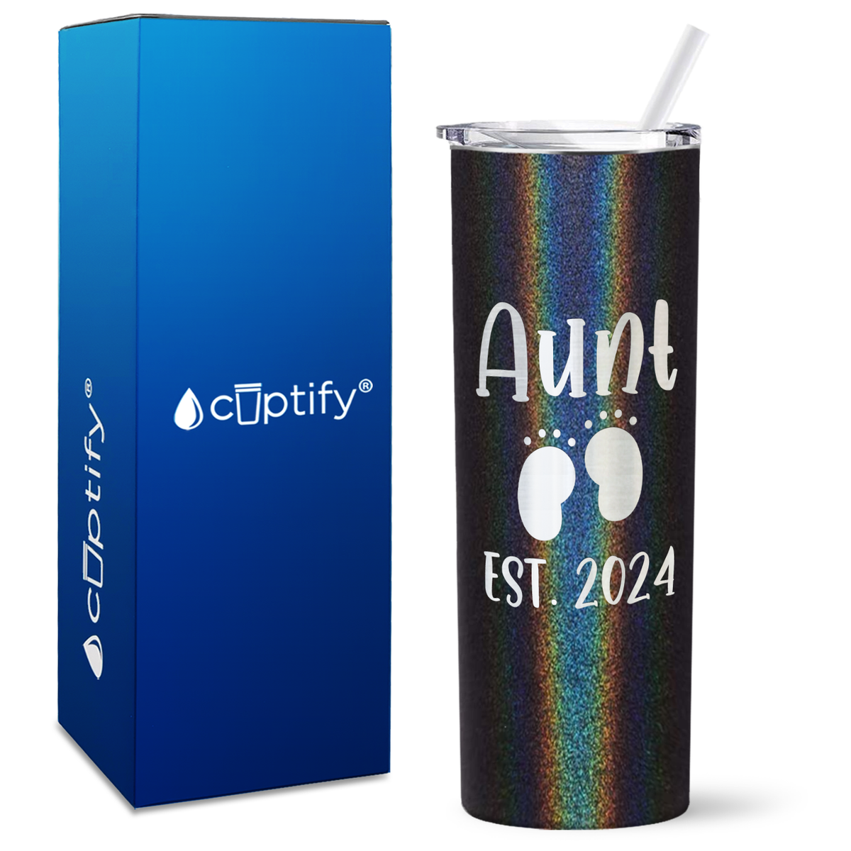 Aunt Established with Baby Feet 20oz Skinny Tumbler