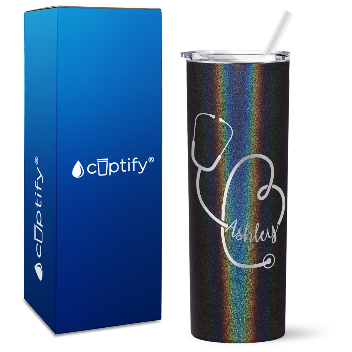 Personalized Stethoscope Curly on 20oz Skinny Tumbler